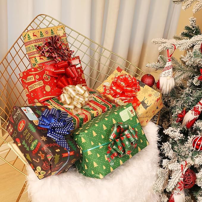 Christmas Gift Wrap Bows Ribbon 40mm for Xmas Wrapping, Christmas Decorations, Florist Wrap (24PCS in 24 Patterns)
