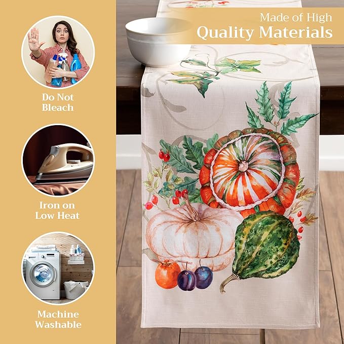 Maison d' Hermine Table Runner 100% Cotton Double Layer Table Runners 108 inches Long for Thanksgiving Christmas Decorations Home Kitchen Dining Party Wedding (Lumina, 14.5" x 108")