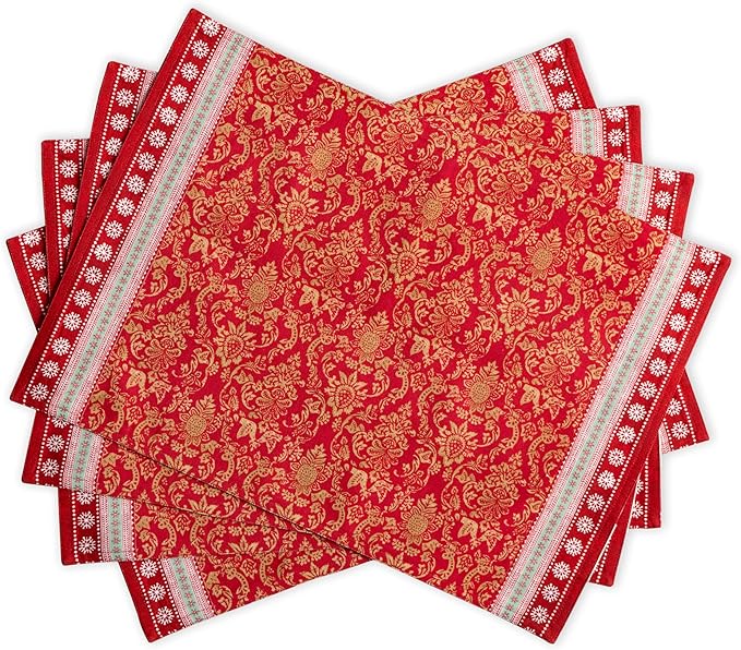 Maison d' Hermine Placemats Set of 4 100% Cotton Washable Cloth Place Mats, Reusable Table Mats for Thanksgiving Christmas Decorations Kitchen Dining Party Wedding Restaurant (Sofia, 13" x 19")