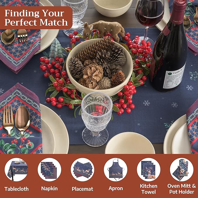 Maison d' Hermine Table Runner 100% Cotton Double Layer Table Runners 108 inches Long for Thanksgiving Christmas Decorations Home Kitchen Dining Party Wedding (Christmas Joy, 14.5" x 108")