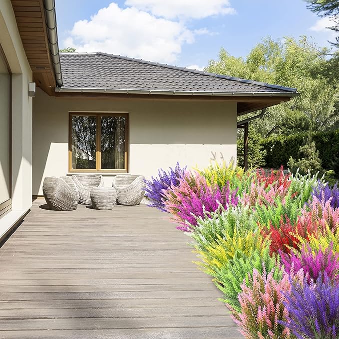 Artificial Lavender Flowers 12 Bundles Outdoor UV Resistant Fake Flowers No Fade Faux Plastic Plants Garden Porch Window Box Decorating (Purple)