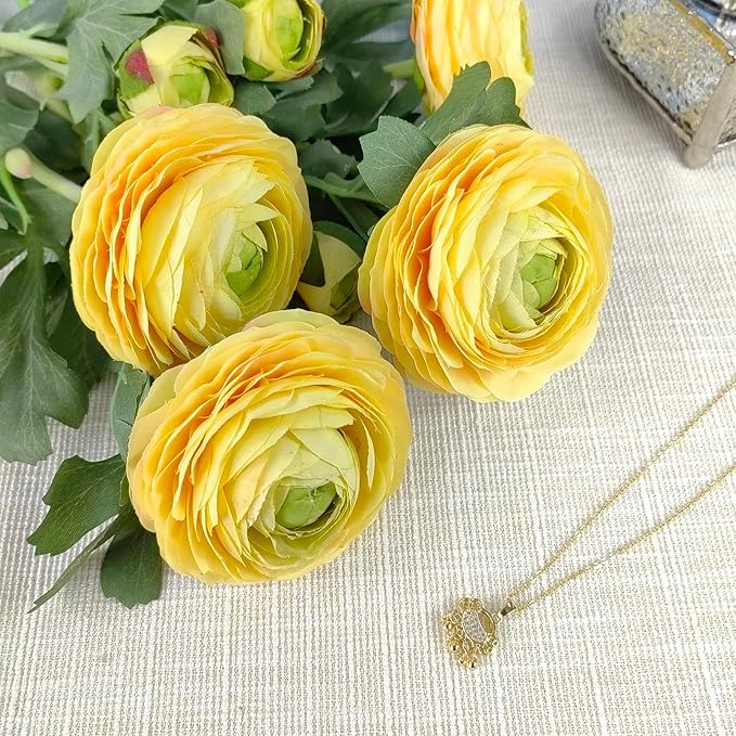Yellow Ranunculus Artificial Flowerswith Real Touch Stem, Fake Ranunculus Flowers (Yellow, 6pcs)