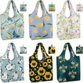 BeeGreen Flower Reusable Shopping Bags Cute Grocery Bag 6 Pack, Christmas Gift Bags Heavy-Duty Foldable Shopping Totes for Supermarket, Work & Travel, Large Washable Polyester Tote Bag with Handles