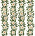 Dolicer 4Pcs 26Ft Artificial Eucalyptus Garlands with Flowers, Faux Floral Greenery Garlands Fake Flowers Vines for Wedding Table Centerpieces Arch Party Ceremony Backdrop Decor (White)