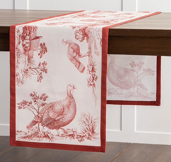 Maison d' Hermine Table Runner 100% Cotton Single Layer Table Runners 90 inches Long for Thanksgiving Christmas Decorations Home Kitchen Dining Party Wedding (Holy Jouy - Red, 14.5" x 90")