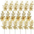 18 Pack 3 Styles 17 Inch Christmas Glitter Poinsettia Berry Stems Ornaments Artificial Floral Branches Picks for Christmas Tree Home Vase Holiday Party Decor(Gold)