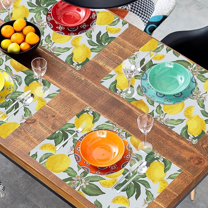 Tropical Lemon Placemats Set of 4, Placemats Dining Table Mat Set,12x18 Washable Stain Resistant Wipeable Cloth Placemat for Kitchen Buffet Parties