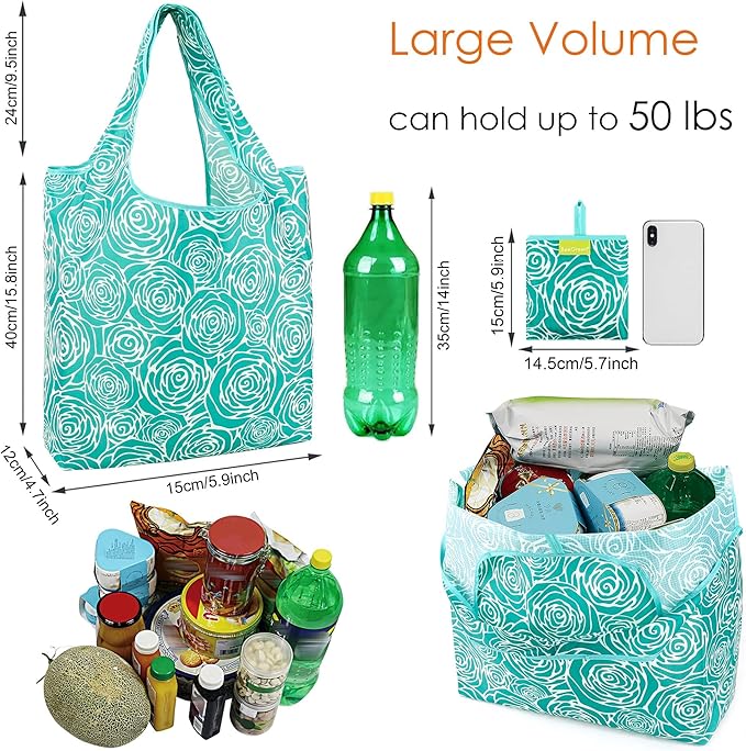 BeeGreen Tote Bags For Women Reusable Gift Bag Travel Grocery Bags Collapsible Foldable Reusable Shopping Bag With Handles Polyester Bulk Cloth Shopping Basket Heavy Duty Washable Geometry