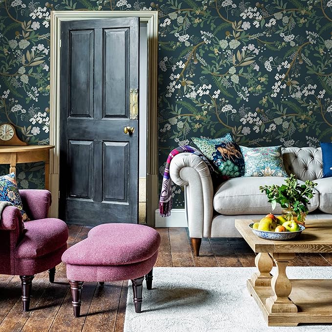Guvana Floral Peel and Stick Wallpaper Leaf Wallpaper Green Leaves Contact Paper Vintage Flowers Self Adhesive Wall Paper for Bedroom Livering Decor 118"x16.14"