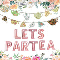 Let's Par Tea Decorations Tea Party Balloons Banner LET'S Par-Tea Foil Balloon Floral Teapots Teacups Balloons Banner Teacup banner for Birthday Baby Shower Wedding Party Supplies