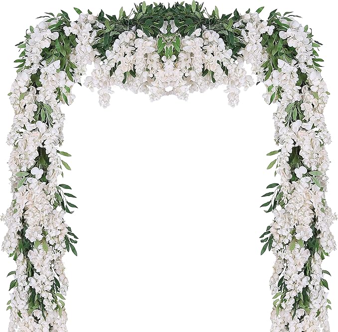 Duovlo 4Pcs 6.6Ft/Piece Imitation Silk Wisteria Garland Hanging Flower Vine for Home Outdoor Garden Ceremony Wedding Arch Floral Decor (Milk White)
