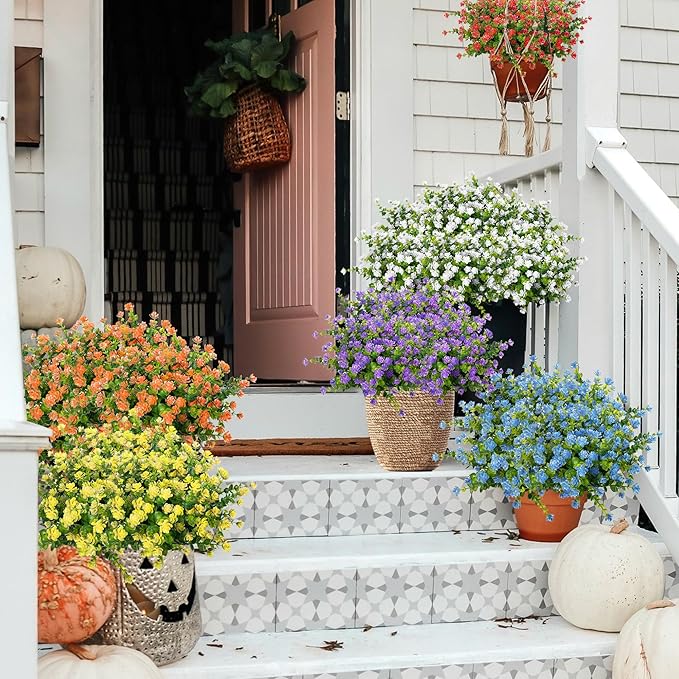 Outdoor Artificial Flowers UV Resistant, 20 Bundles Fake Realistic Floral Greenery Plants for Outside Porch, Window Boxes, Garden, Yard, Inside Home Table Decor, MixColorB
