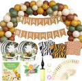127 PCS Safari Birthday Decorations – Includes Safari Balloon Arch Kit, Pump, Cake Topper, Plates, Napkins, Bamboo Forks, and Banner – Animal Birthday Party Decorations for Boys, Girls, Serves 20
