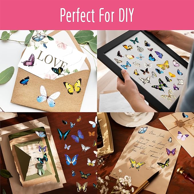 400+ PCS Delicate Butterfly Stickers, Self-Adhesive PVC Vintage Butterfly Stickers for Scrapbook, Journal, Laptop, Envelope, DIY Project, Window, Spring Themed Party Decors