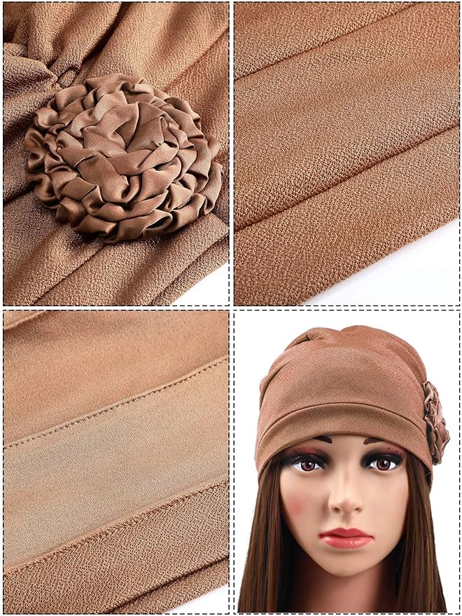 6 Pieces Women Turban Flower Caps Elastic Beanie Headscarf Vintage Headwrap Hats