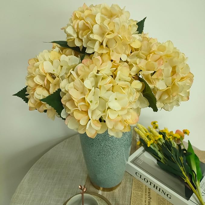 Hydrangea Artificial Flowers,Faux Hydrangea Flowers,Artificial Hydrangeas Flowers with Stems,Fake Hydrangeas,Silk Hydrangeas Flowers with Stems for Home Decor (10, Champagne)