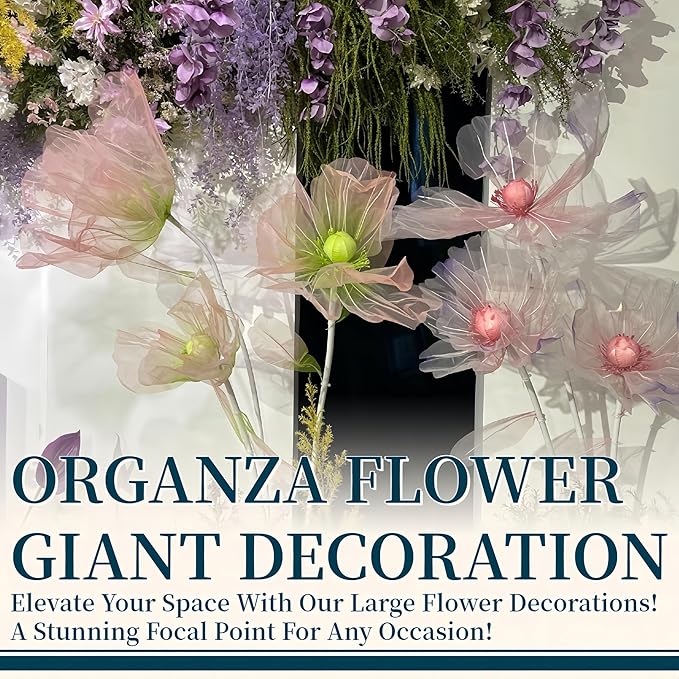 Giant Flower for Decoration, 70.87 inch Handmade Adjustable Artificial Organza Floral Decor for Wedding Birthday Baby Shower Christmas Party Backdrop Home Office Hotel Shop Window Display Props