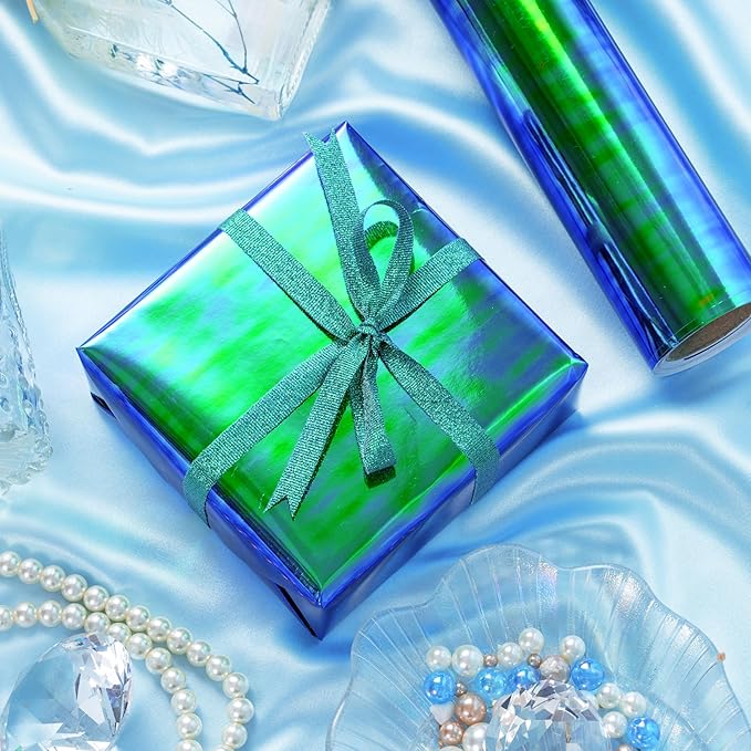 LeZakaa Holographic Wrapping Paper Roll, Bluish Green Design for Birthday, Christmas, Valentine's, Mother's Day, Holiday, Large Roll, 30 inches x 32.8 Feet (92.9 sq.ft.)