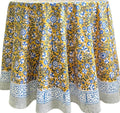 ATOSII Marigold Blue100% Cotton Round Tablecloth, Block Print Floral Table Cloth for Dining, Parties, Weddings, Outdoors, Holidays I 90" Inches, 6 Seater I Grandmillennial Farmhouse Spring Summer Boho