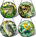 Stained Glass Window Hanging 4 Pcs Set Green Plants Animals Theme Large 11.8" - Bird Tiger Suncatcher Door Garden Sun Catcher Decor Birthday for Mom Woman Nana Men Friend