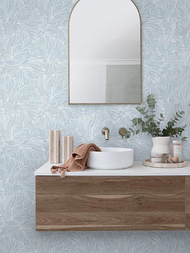 Heroad Boho Peel and Stick Wallpaper Blue Floral Contact Paper Modern Removable Self-Adhesive Wallpaper for Bedroom Living Room Cabinets Decoration Thicken Vinyl Roll Renter Friendly 17.3" x 98"