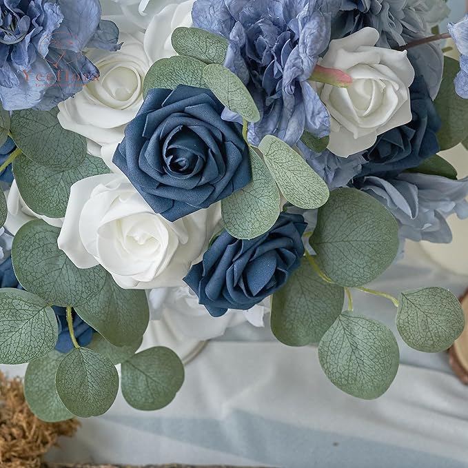 Artificial Flowers, 50pcs Artificial Rose for DIY Wedding Bouquets Centerpieces Arrangements, Navy Blue Foam Roses with Stem for Bridal Shower Party Home Decorations