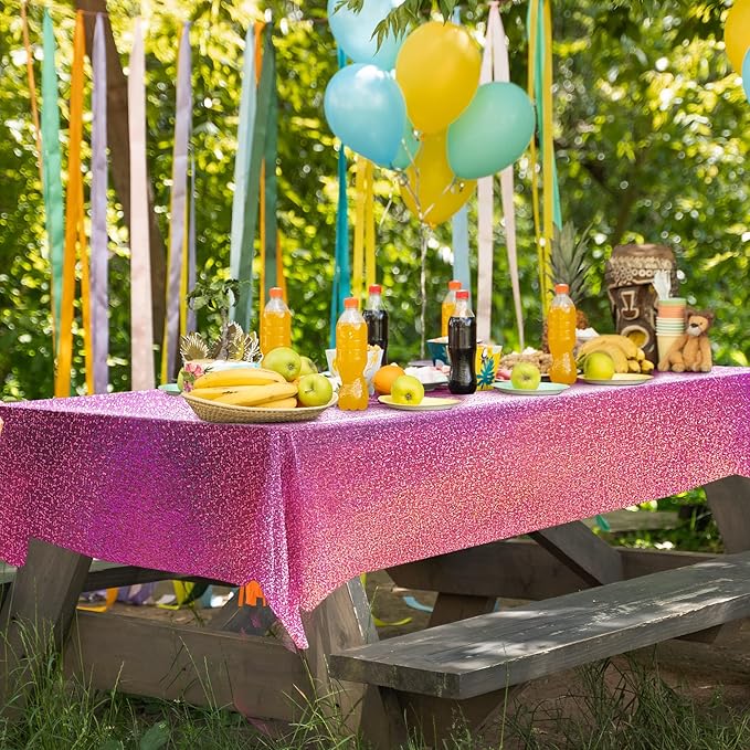 8 Pcs Pink Holographic Laser Tablecloths Iridescence Shiny Table Covers 40" x 108" Aqua Foil Rectangle Table cloths for Baby Shower Undersea Ocean Birthday Party Winner Wedding Party Décor