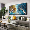 Tree Canvas Wall Art for Living Room Large Size - Yellow and Blue Bedroom Wall Art - Black Framed Wall Art Size 29" x 59"