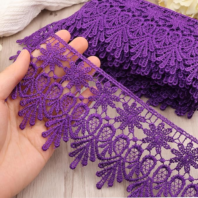 Green Lace Trim 7.5 Yards Wide Embroidered Floral Trim Edge Venise Lace Ribbon for Wedding Dress Crafting, Costume Design, DIY Apparel Embellishment, Home Decor