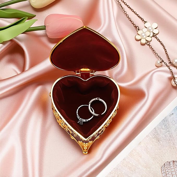 Hipiwe Decorative Jewelry Box Purple Vintage Jewelry Storage Case with Rose Pattern Heart Shaped Treasure Chest Box for Earrings Ring Necklace Keepsake Organizer