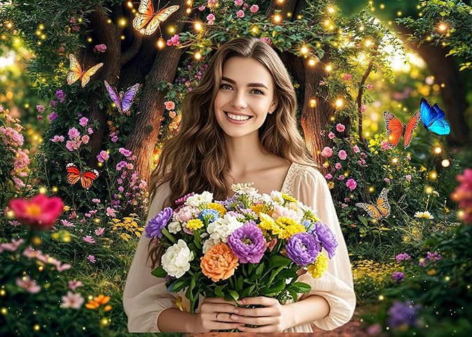 5X3ft Enchanted Forest Backdrop Fairy Tale Garden Wonderland Floral Butterfly Photography Background for Kids Girl Baby Shower Birthday Party Decoration Banner Cake Table Photo Booth Props