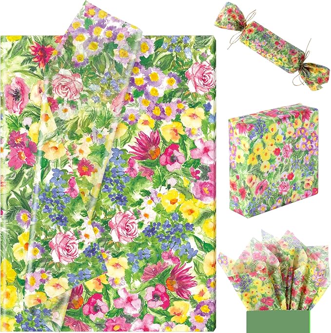 100 Sheet Monet Flowers Tissue Paper, 20''x14'' Botanical Flower Garden Gift Wrapping Paper for Birthday DIY Crafts Baby Shower Wedding Bridal Shower Housewarming Party Supplies