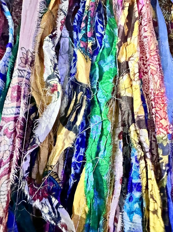 Maker's Craft Pattern Printed Sari Silk Ribbon Yarn 50 Yards, 100Grams for DIY, Knitting, Crocheting, Gift Wrapping, Christmas Decoration, Macrame Makers, Jewelry Making, Rugs Hooking