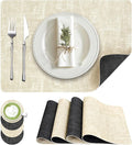 Placemats Set of 4, Faux Leather Heat Resistant Wipeable Placemats, Dual Sided Waterproof Oilproof Washable Table Mats with Coaster, Suitable for Kitchen, Dining, Table Decor (4, Black Beige)