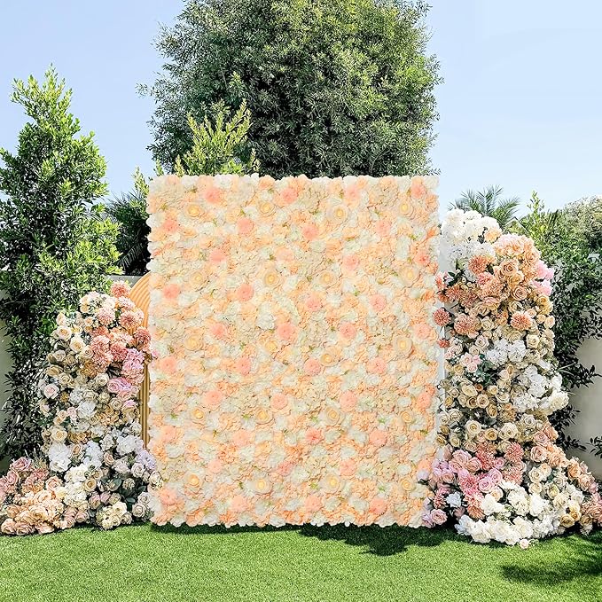 YOUMEHOME Champagne Flower Backdrop - Artificial Flower Wall Panel 12packs Rose Wall Backdrop for Birthday Party Wedding Background Shop Photo Arrangement Decor