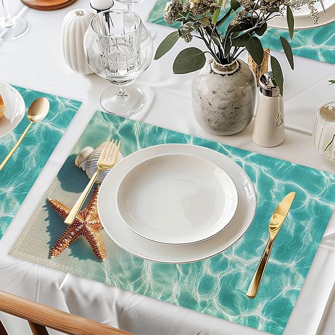 Beach Starfish Placemats Set of 6,Sea Washable Kitchen Dining Linen Table Mats for Home Party Dinner Indoor Outdoor 12x18Inch