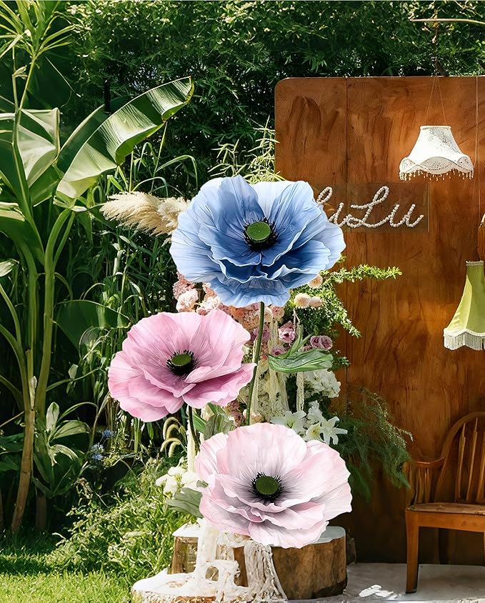Giant Artificial Flowers 1pack Fake Flowers for Decoration, Fabric Poppy Flower for Wedding Birthday Easter Party Mother's Day Banquet Photography Props Garden Shop Window Display Decor (Pink)