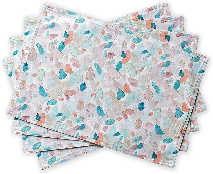 Maison d' Hermine Placemats Set of 4 100% Cotton Washable Cloth Place Mats, Reusable Table Mats for Kitchen Dining Decoration, Party, Wedding, Restaurant Spring/Summer (Summer Picnic, 13" x 19")