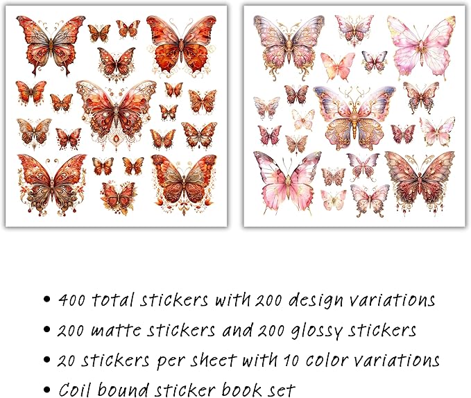 XERE 400 Pcs Butterflies Flora and Fauna Scrapbook Stickers Set for Scrapbooking and Journaling Notebooks, Junk Journal Supplies, Sketchbook, Bookmark Making, Planner Sticker