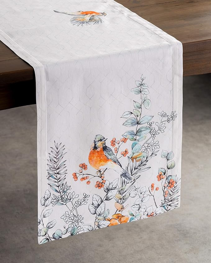 Maison d' Hermine Table Runner 100% Cotton Single Layer Table Runners 60 inches Long for Thanksgiving Christmas Decorations Home Kitchen Dining Party Wedding (Whitish Shabby Chique, 14.5" x 60")