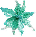 allgala 6-PK Glitter and Sequin Decorated Fabric Poinsettia Artificial Christmas Flower with Clips-Turquoise-XF93304
