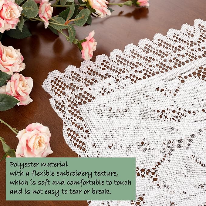 Jayla 4 Pcs Rectangle Lace Placemats for Tables Embroidered Lace Tablemats Vintage Crochet Floral Table Runner Vintage Wedding, Tea Party Decor,12x17 Inch