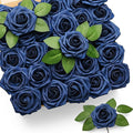Mocoosy 50Pcs Roses Artificial Flowers, Navy Blue Fake Roses for Decorations, Real Touch Foam Rose Bulk with Stems DIY Wedding Bouquets Bridal Shower Centerpieces Floral Arrangements Party Home Decor