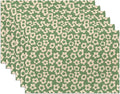 Groovy Green Flower Placemats Set of 6,Washable Heat Resistant 12×18 Inch Linen Table Mats Daisy Place Mats for Party Outdoor Dining Décor