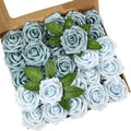 Artificial Flowers, 25pcs Blue Artificial Rose for DIY Wedding Bouquets Centerpieces Arrangements, Fake Flower with Stems for Party Home Decorations