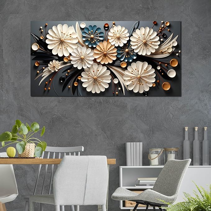 Large Wall Art for Living Room Bedroom Home Office Gold Flower Pictures Wall Art Modern Floral Artwork Framed Wall Decor Canvas Prints 29x59 In