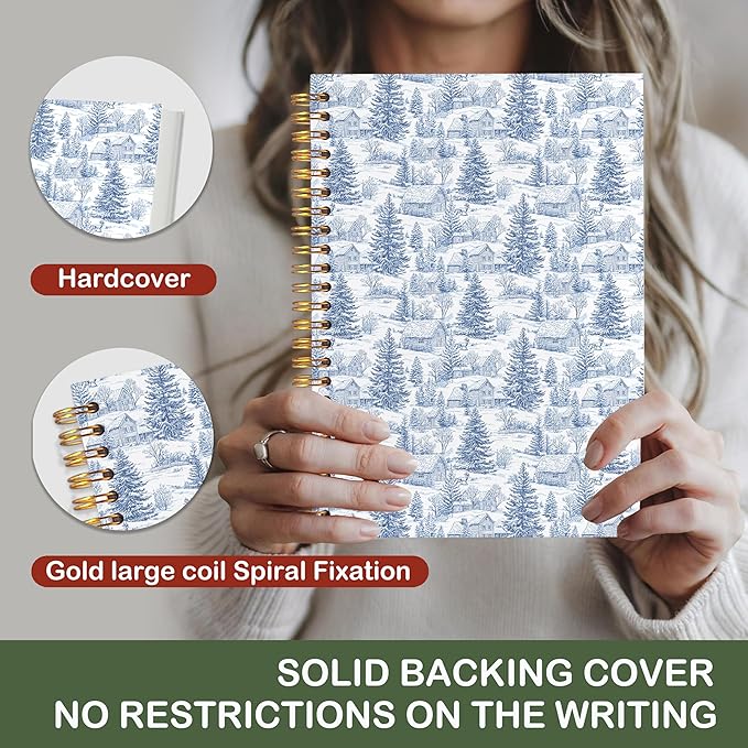 VIIJJUE Blue and White Chinoiserie Christmas Farmhouse Notebook for Women, Vintage French Country Toile de Jouy Journal, Xmas Tree Winter Hardcover Spiral Notebooks, 5.5x8.3 Inch