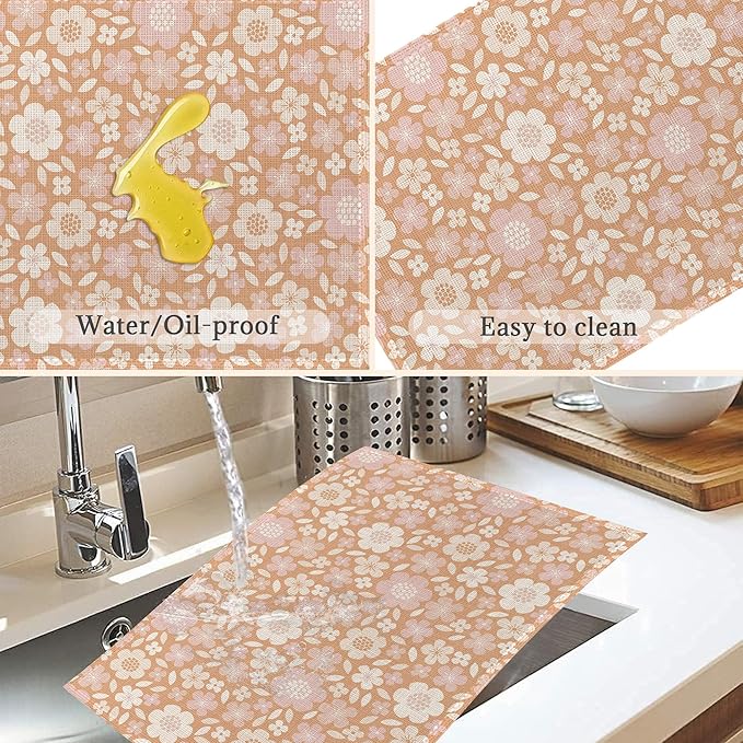 Spring Summer Flower Placemats Set of 6,Washable Heat Resistant 12×18 Inch Linen Table Mats Cute Floral Place Mats for Party Outdoor Dining Décor