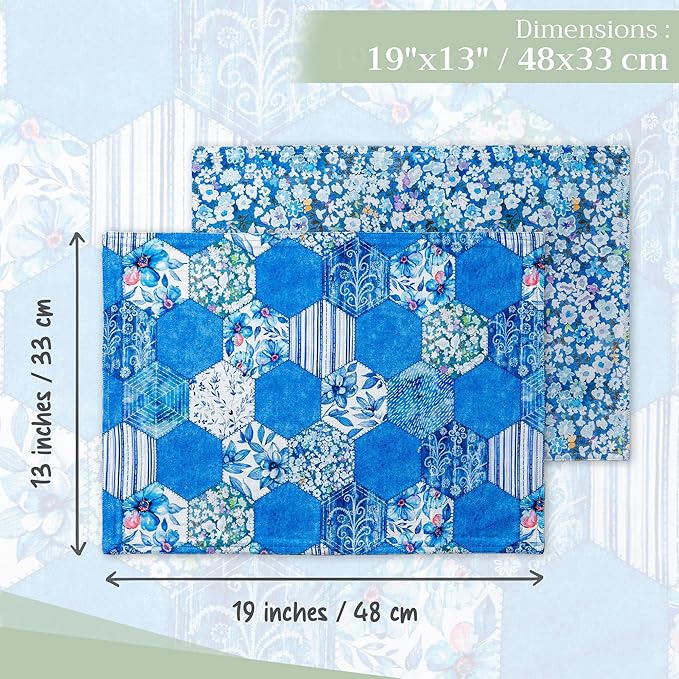 Maison d' Hermine Placemats Set of 4 100% Cotton Washable Cloth Place Mats, Reusable Table Mats for Kitchen Dining Decoration, Party, Wedding, Restaurant Spring/Summer (Summer Blues, 13" x 19")