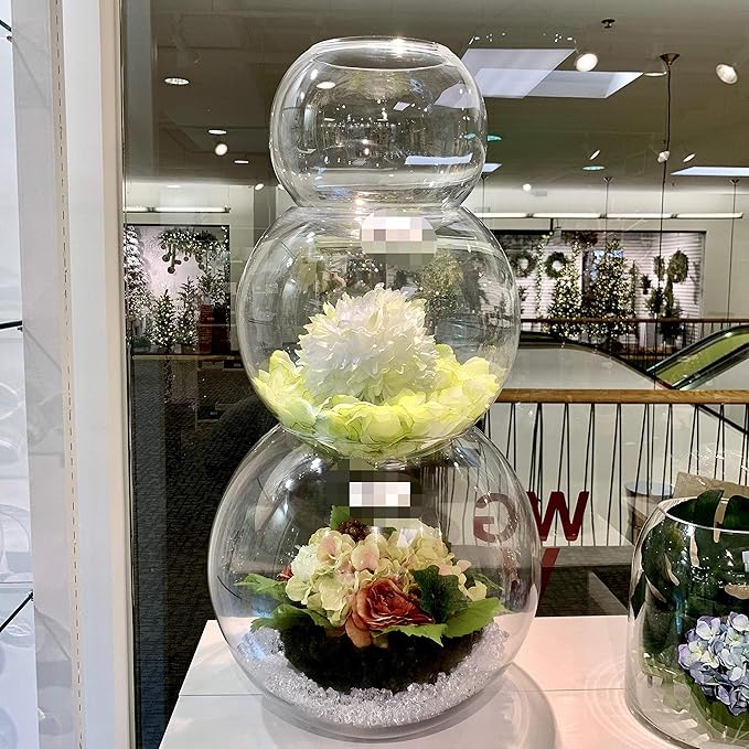 WGV Large Bowl Glass Vase, Diameter 12", Height 10", (Multiple Sizes Choices) Clear Round Bubble Vase Jar, Floral Planter Terrarium for Wedding Event Home Decor, 1 Piece (VBW1210)